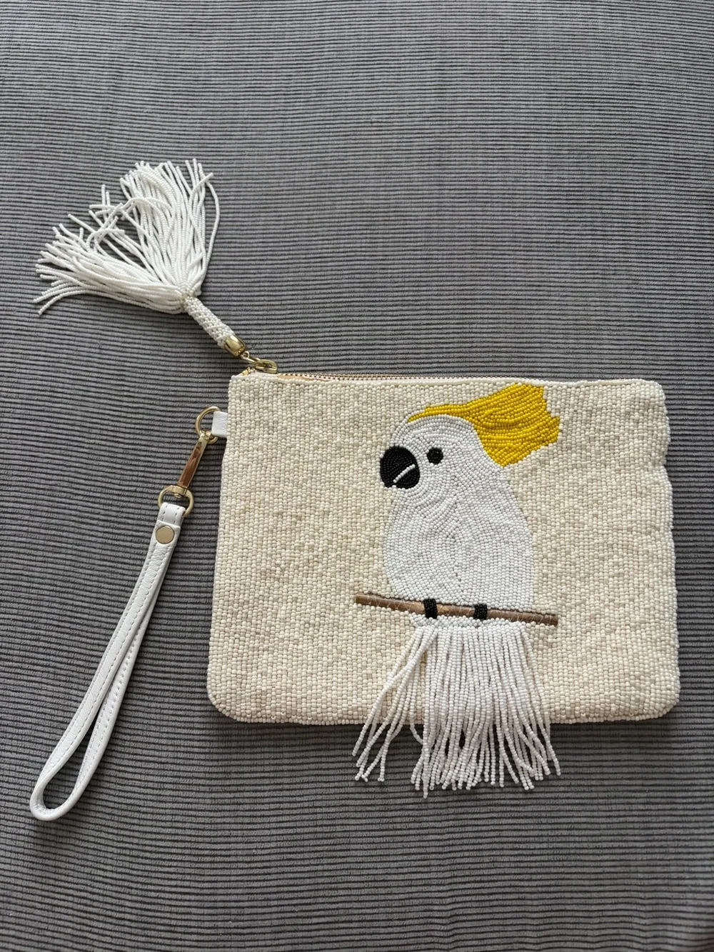 Chico's Beaded Cockatoo Wristlet - Cream, White, Yellow